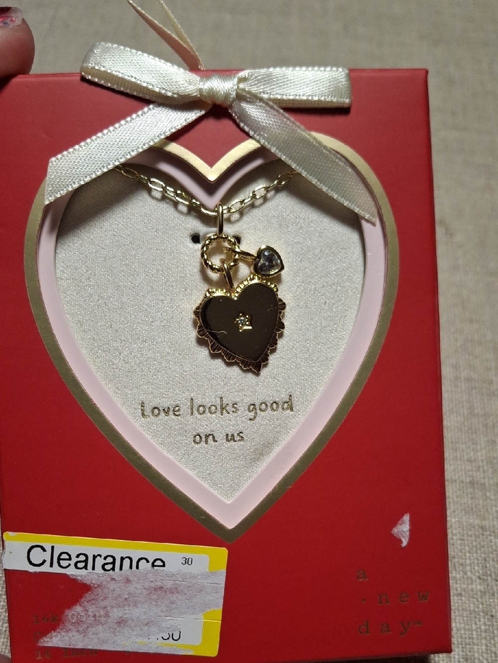 A New Day  Gold Heart Pendant Necklace with Clear Stone Accent